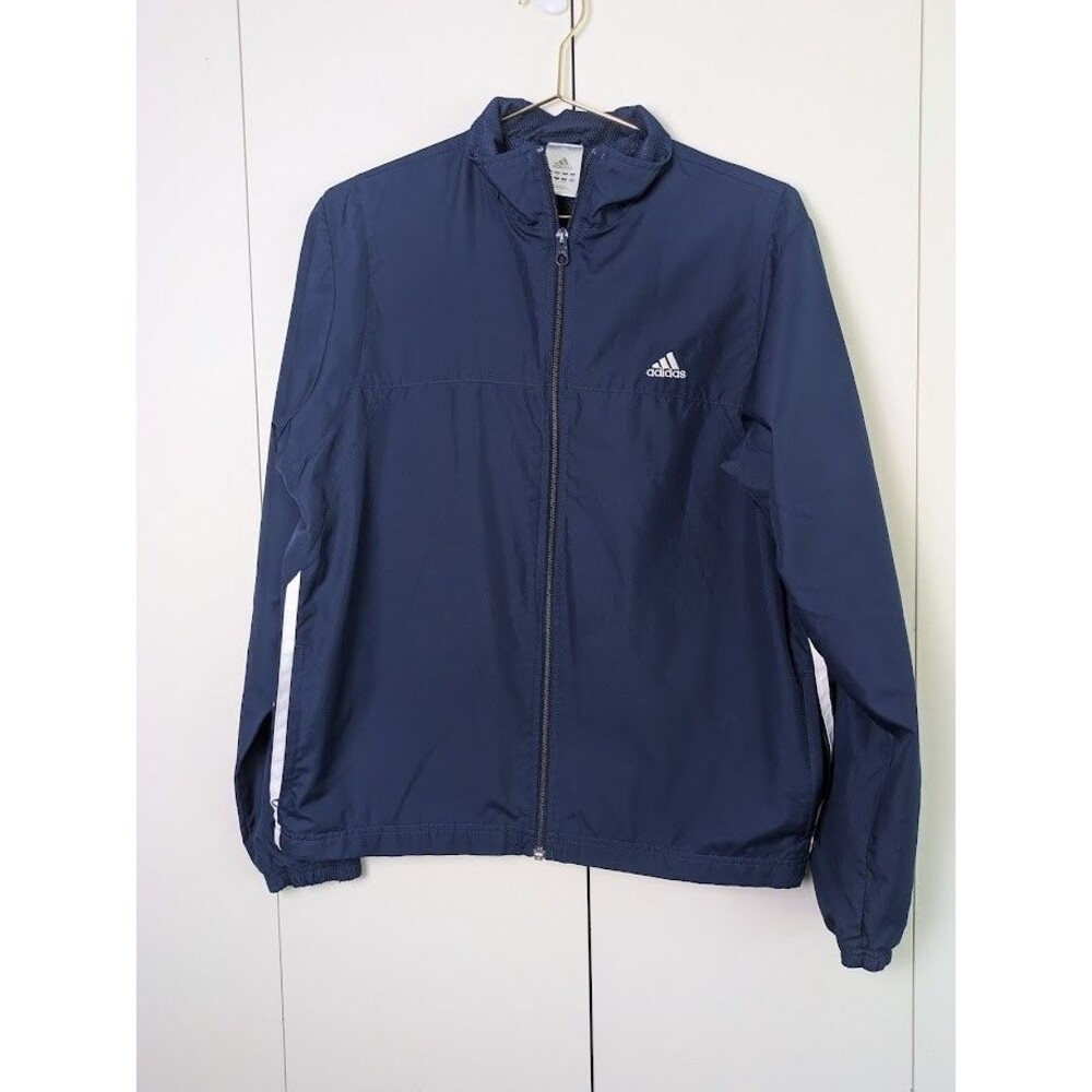 Adidas Jacket Mens Large Blue Full Zip Up Track Windbreaker